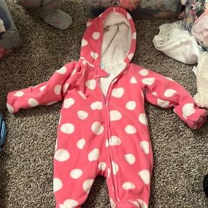 Fleece lined pink polka dot winter suit 0-3 month